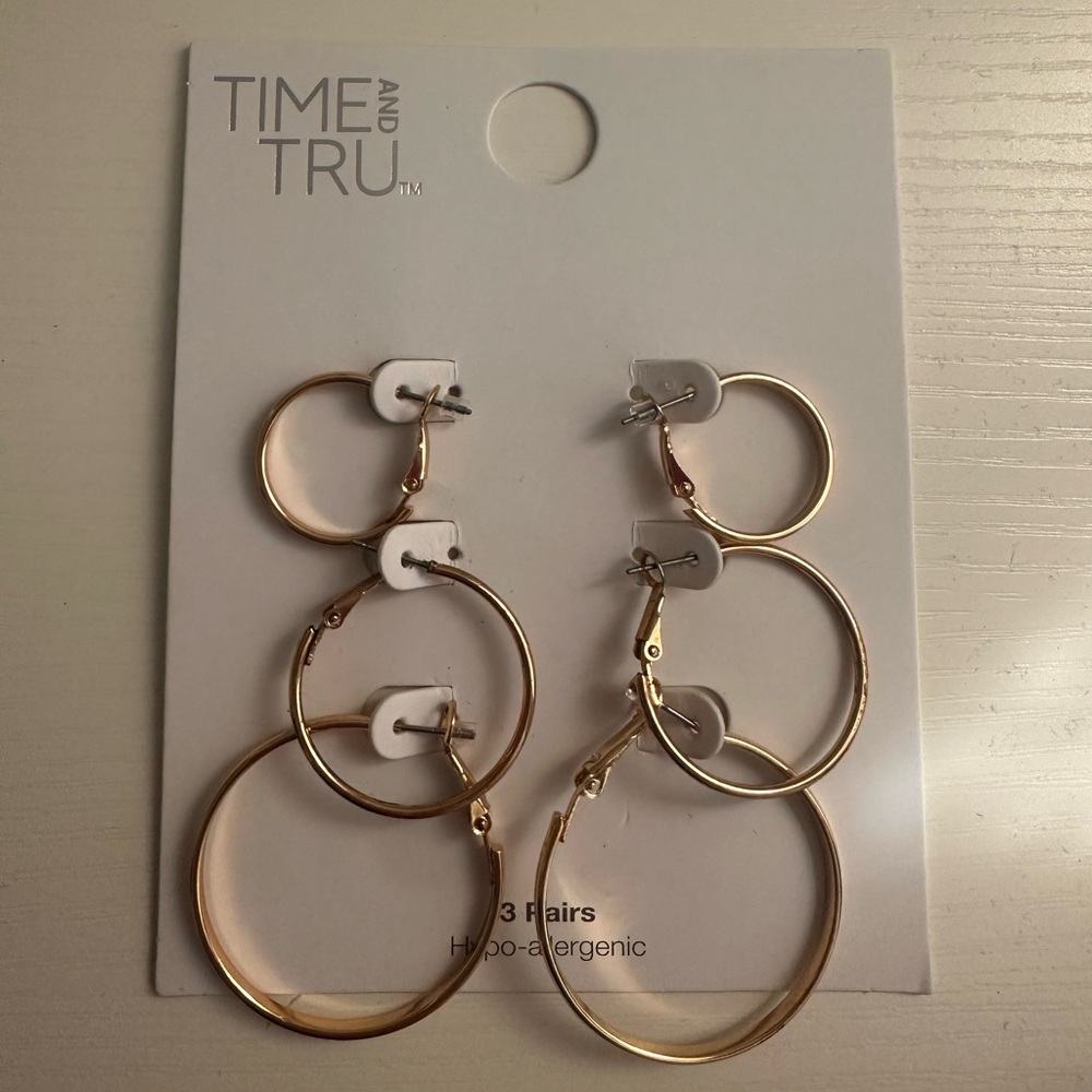 Time and Tru Gold-Tone Hoop Earring Set - 3 Pair Mixed Sizes